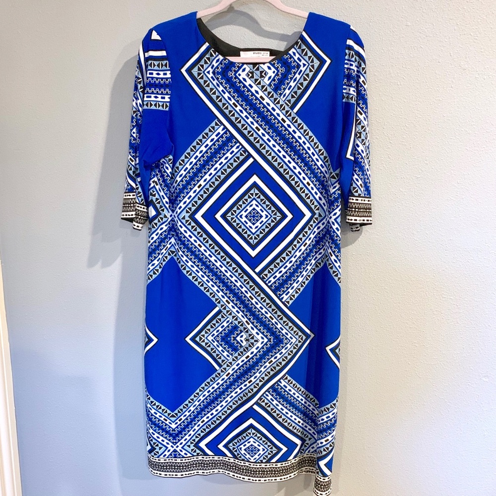 Royal Blue Patterned Dress 3/4 Sleeve
